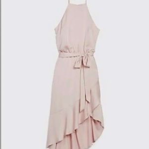 EXPRESS DRESS HALTER TOP ASYMMETRICAL BACKLESS SATIN MIDI